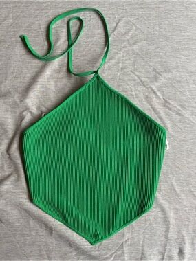 Babaton Sculpt Knit halter crop top Beight Green Medium